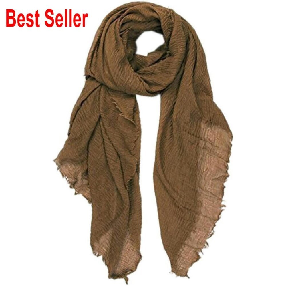 Oversized Cotton Blend Scarf Vintage Soft Fringed Edges Shawl Elegant
